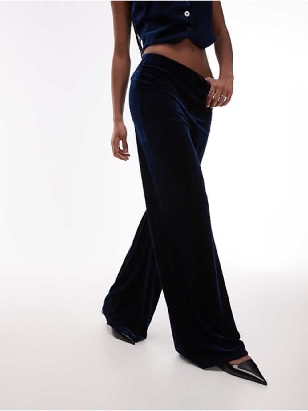 Mango Velvet Wide Leg Trousers in Navy Size 6 NWT